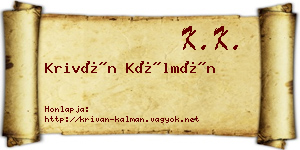 Kriván Kálmán névjegykártya